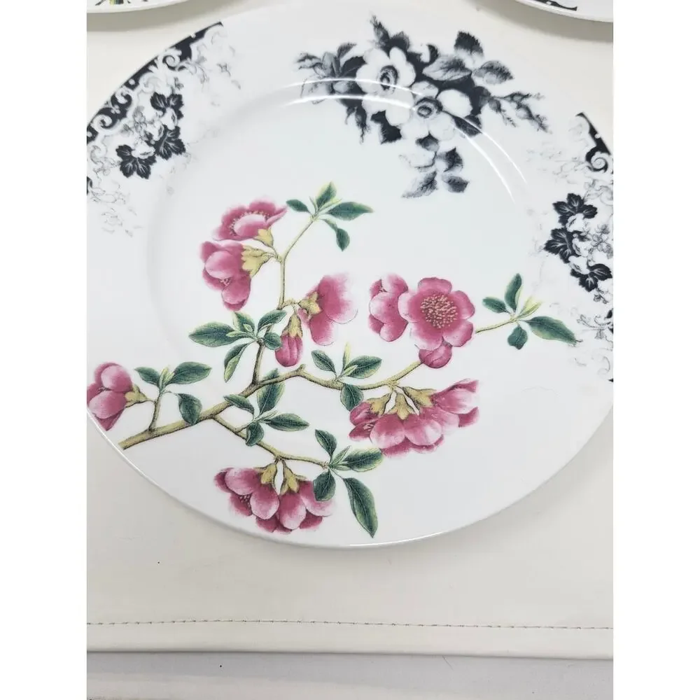 Anthropologie Floral Porcelain Plates Set of 3 8 inch